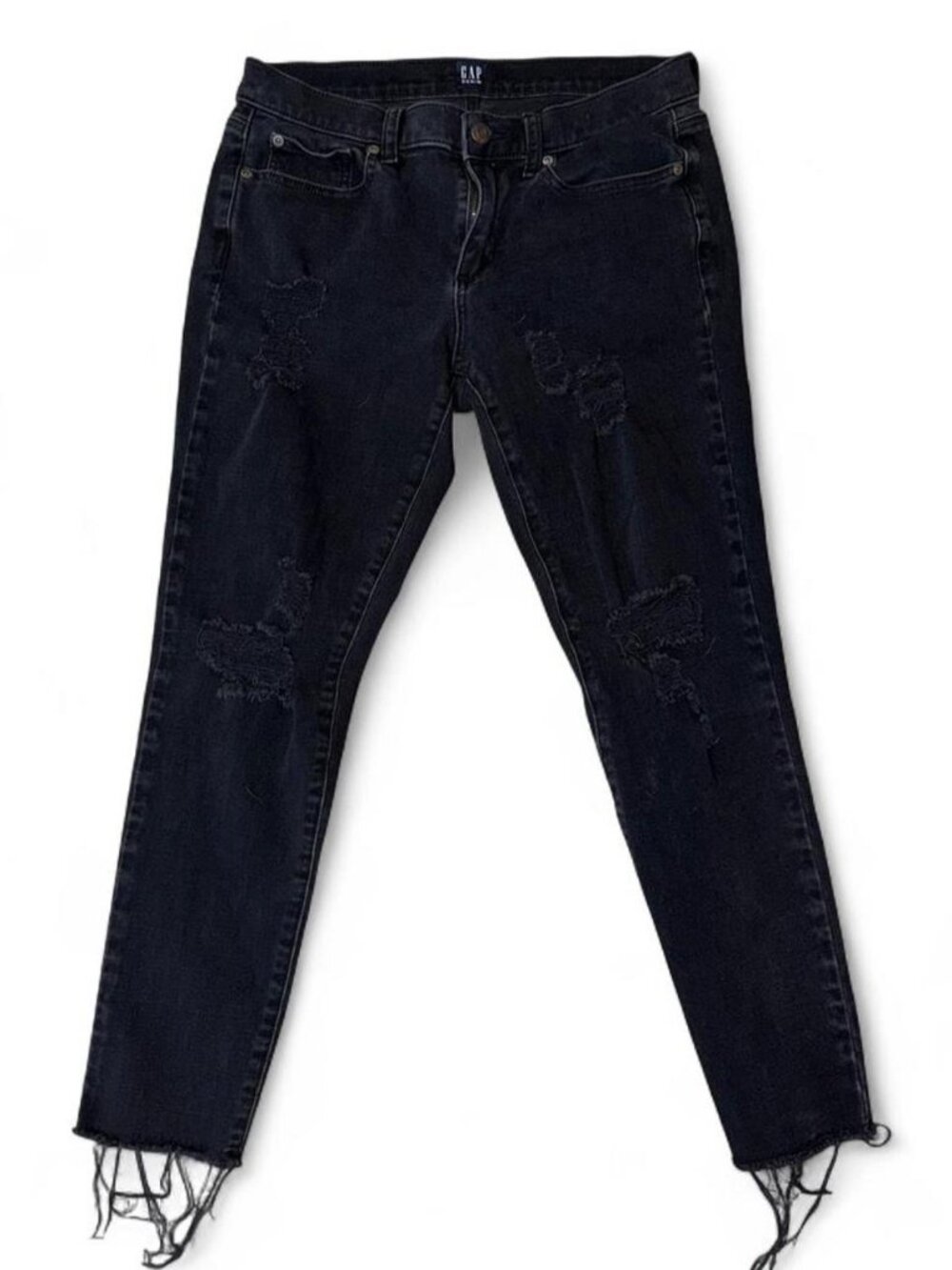 GAP True Skinny Black Distressed Jeans | Size 29
